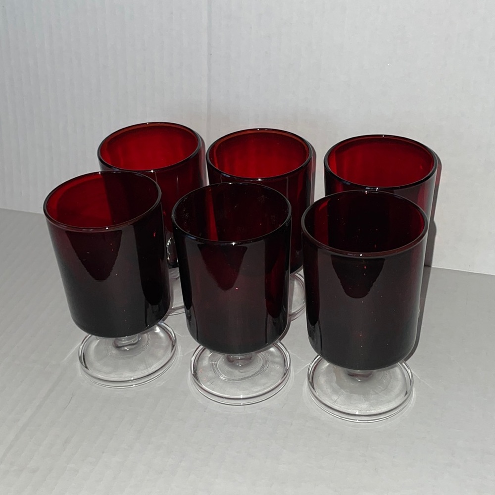 Luminarc France Ruby Red Glasses Barware Dinnerware Drinkware set 6 vintage